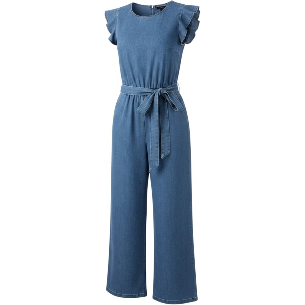 Lane Bryant Denim Flutter Sleeve Wide Leg Jumpsuit Medium Wash Blue Size 14